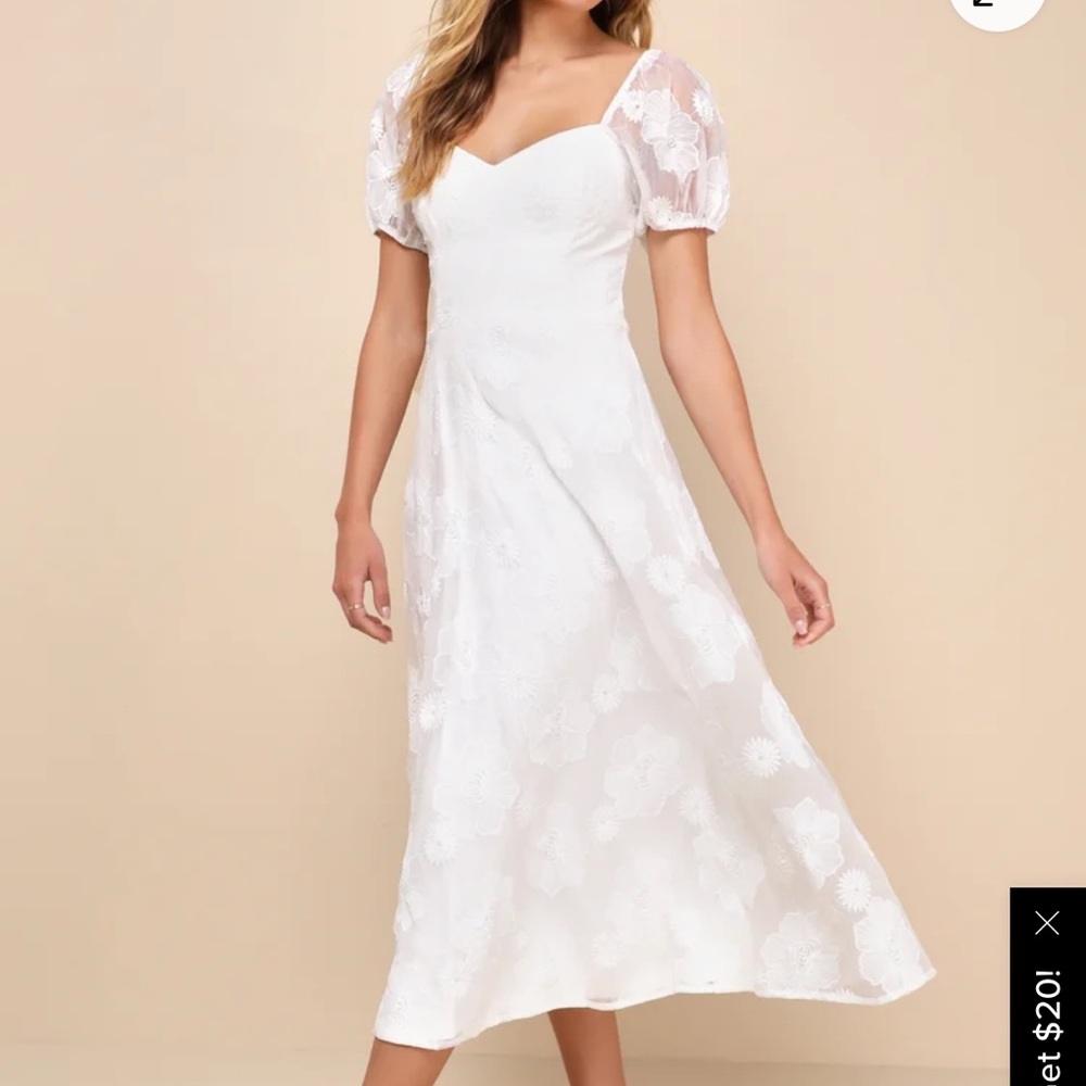 Lulu's White Floral Lace Midi Dress